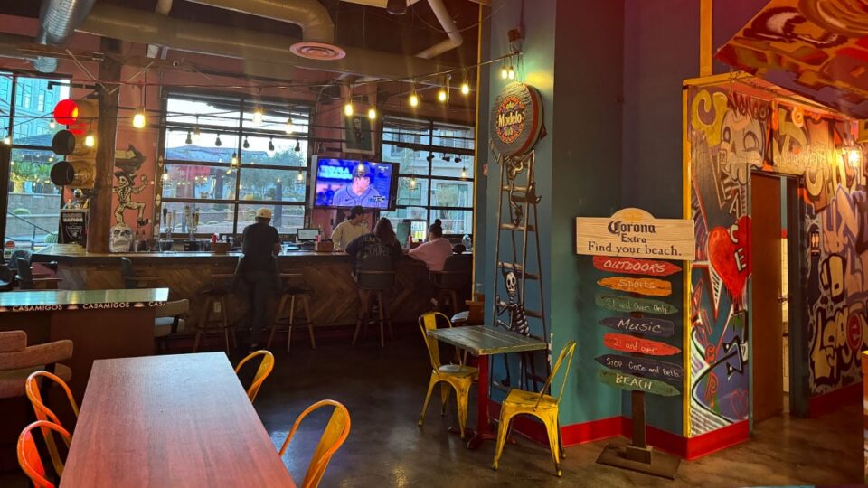 Bar area inside Pinches Tacos at The Gramercy in Southwest Las Vegas.