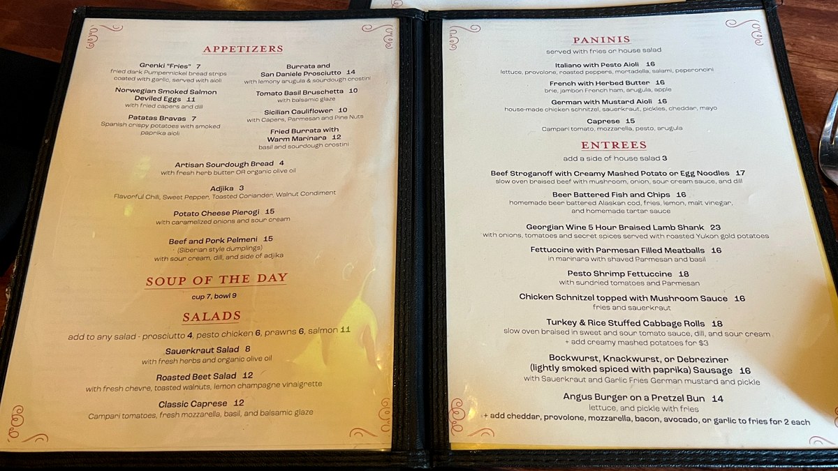 Bites of Europe Food and Drink Menu