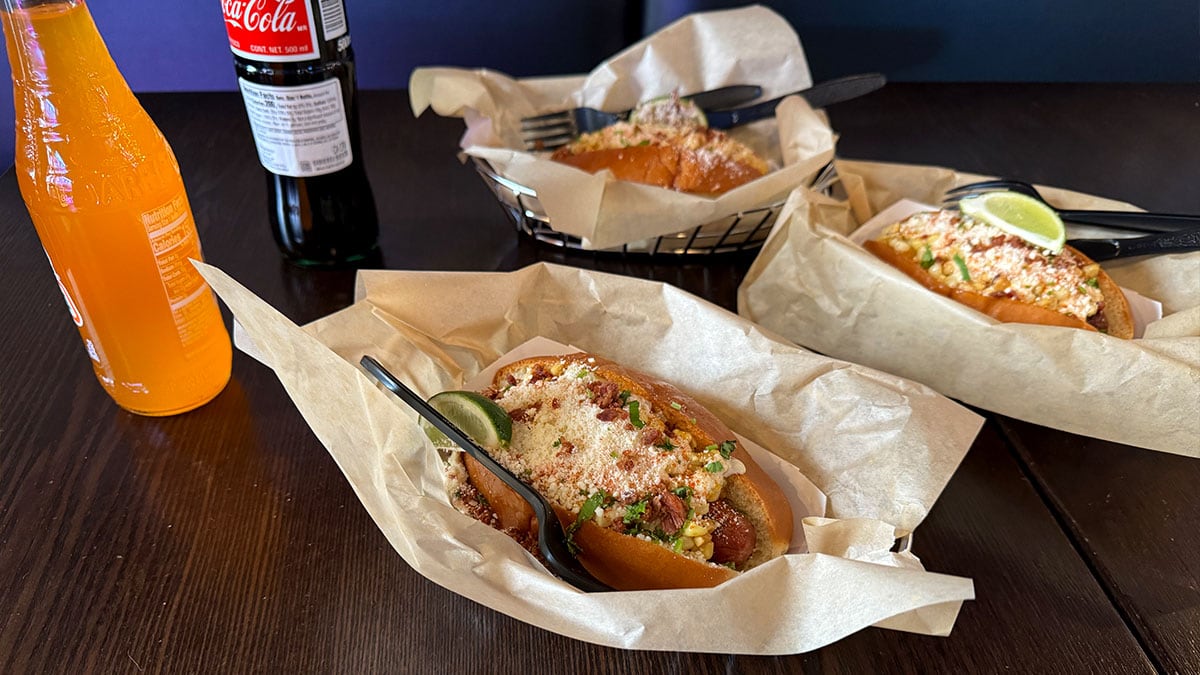 Hot dog spread with loaded fries and tacos at Dirt Dog Southwest.