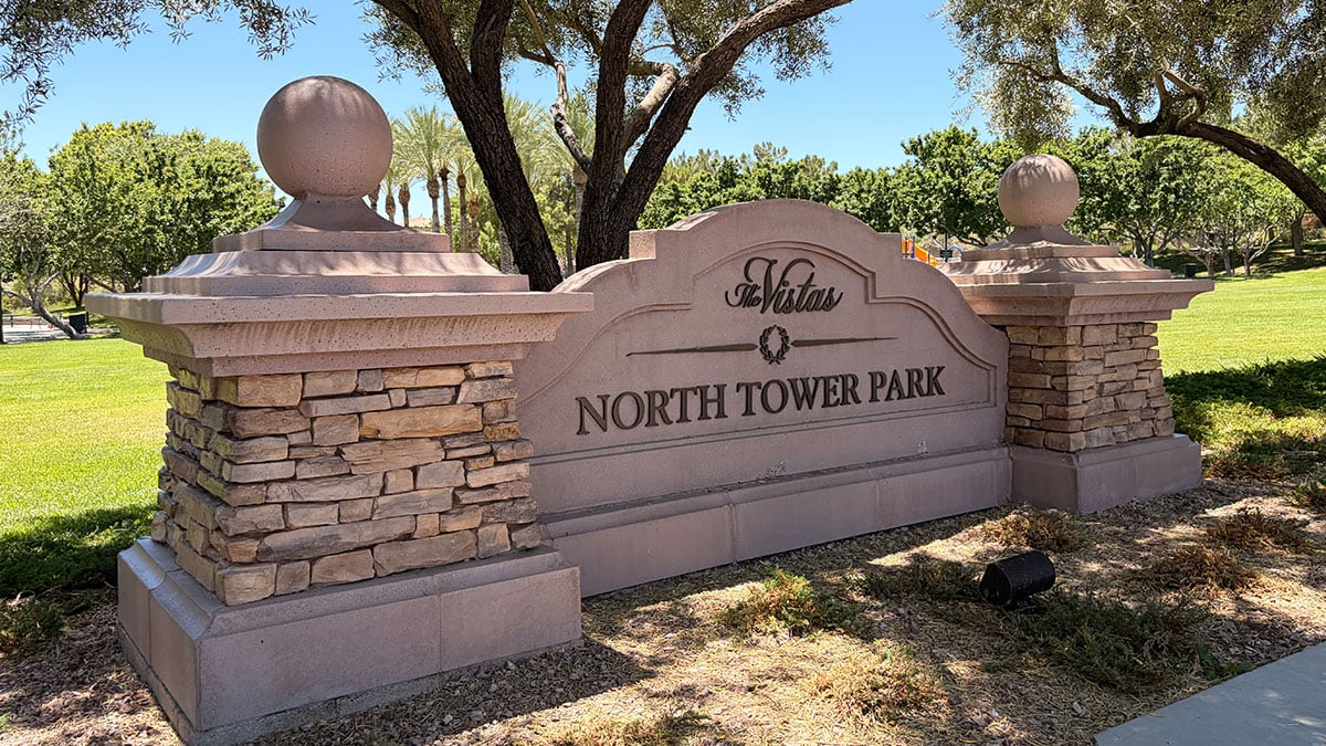 Family-friendly amenities at North Tower Park in Summerlin including playgrounds, grassy fields, and shaded areas.