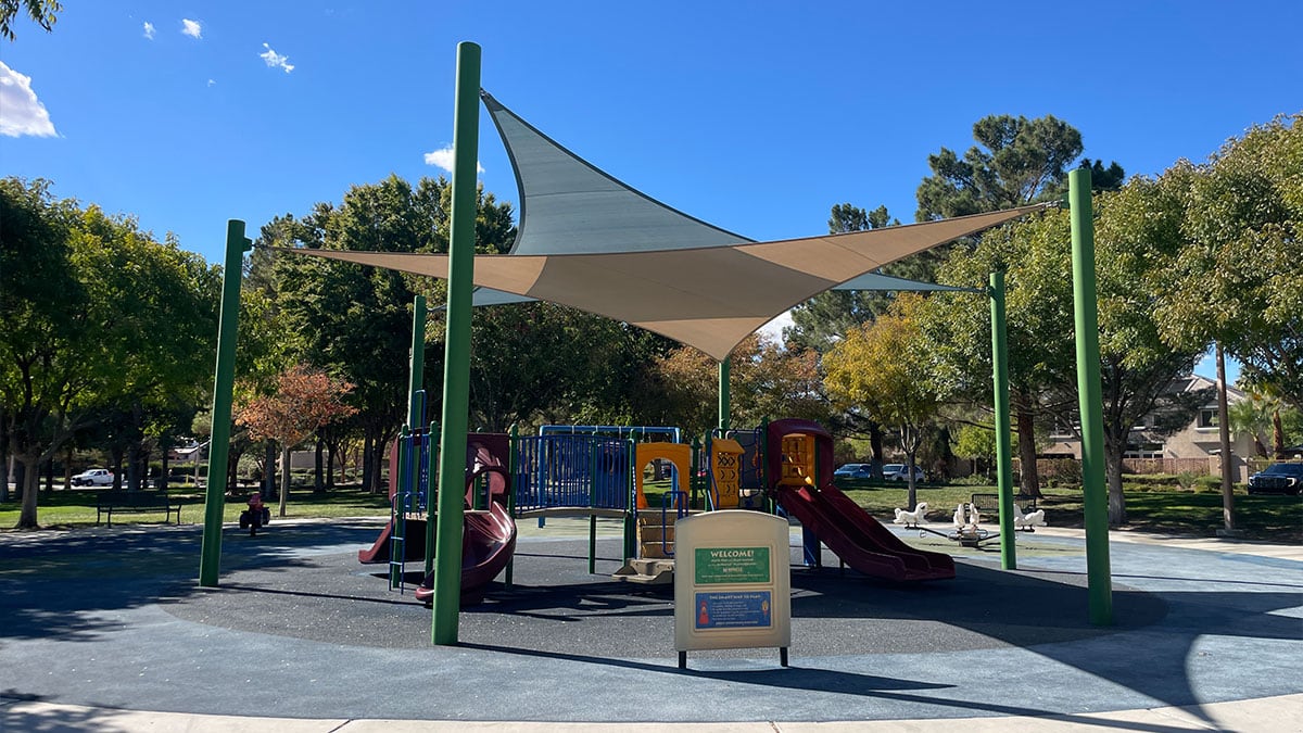 shaded playground at South Tower Park in Summerlin.