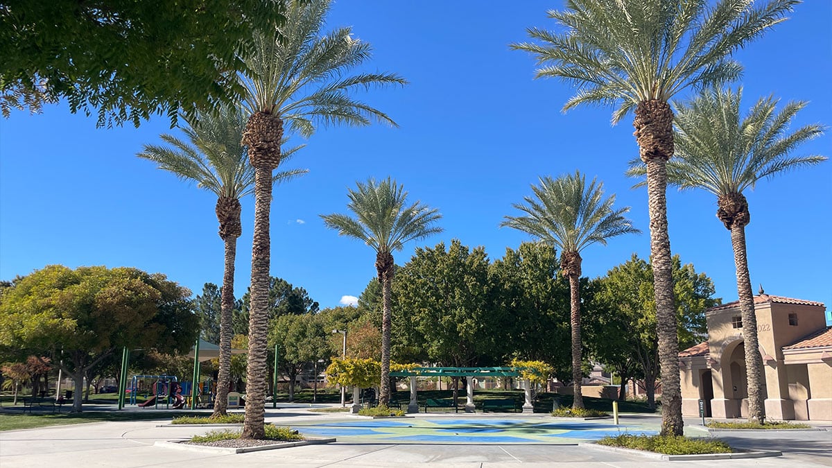outh Tower Park in Summerlin, featuring playgrounds, splash pad, open green space, and picnic areas.