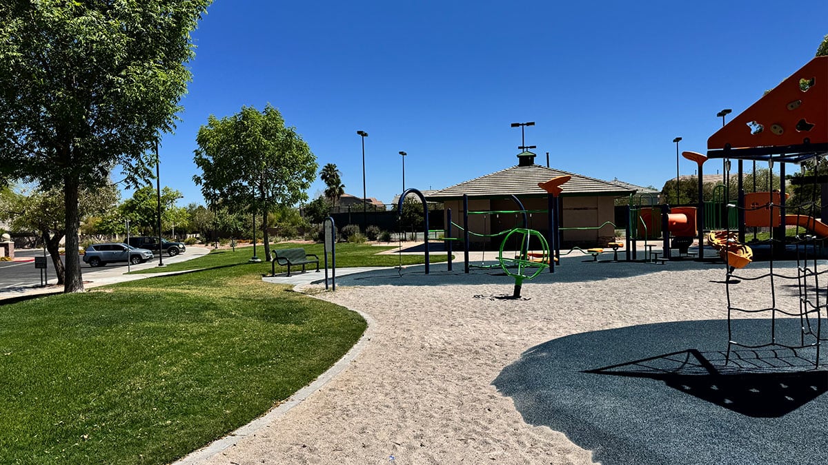 landscaped grounds and recreational amenities at Spotted Leaf Park in Summerlin