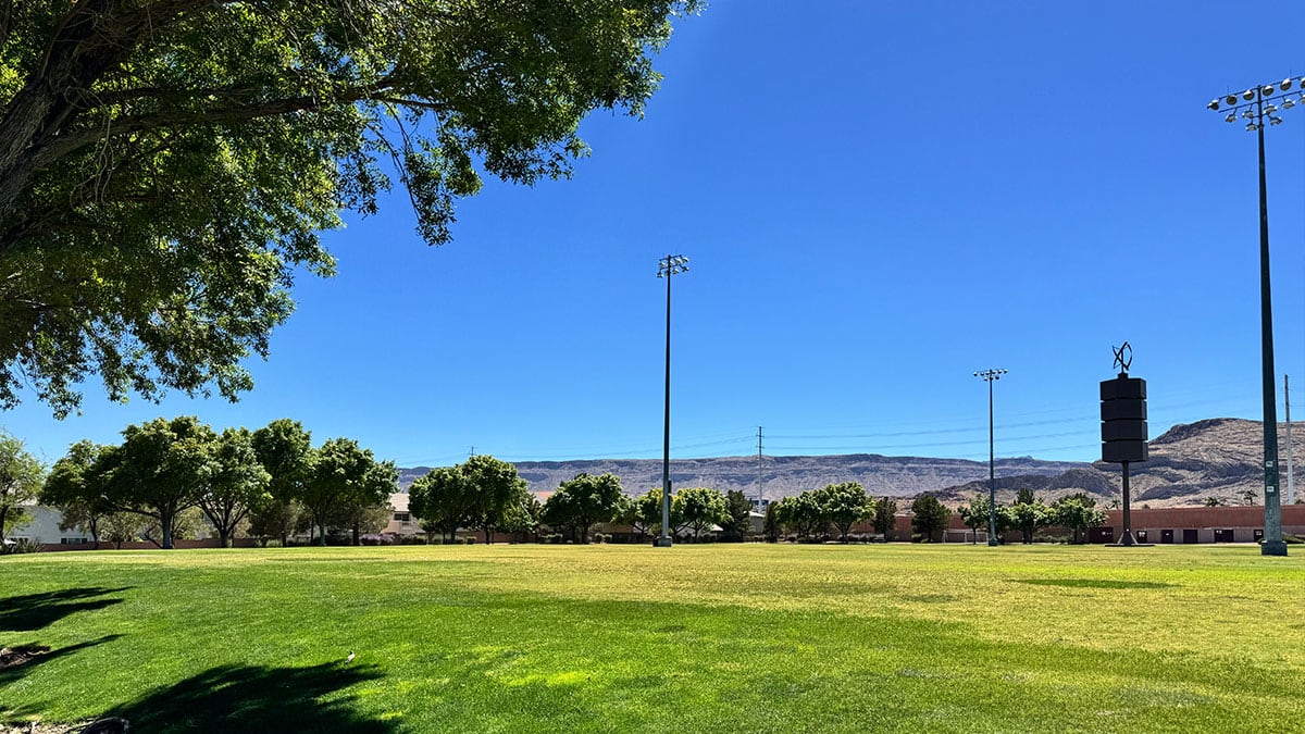 large grassy open field at Spotted Leaf Park in Summerlin used for recreation and sports activities