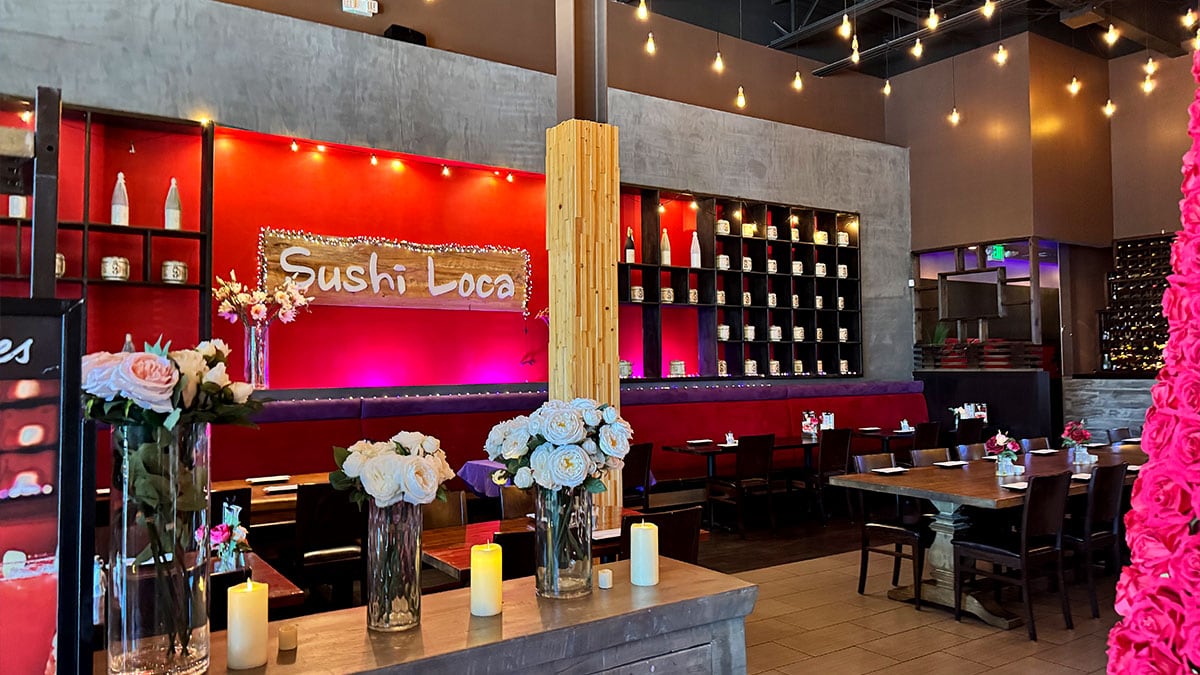 Modern interior dining space inside Sushi Loca at Downtown Summerlin.