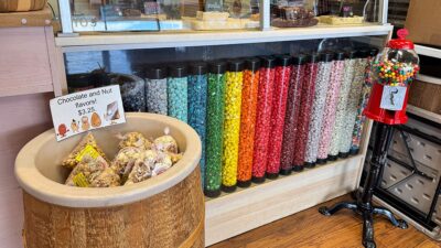 selection of gourmet popcorn flavors displayed inside Popcorn Girl Las Vegas
