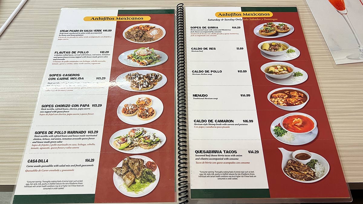 Casa El Desayuno Mexican Favorites Menu