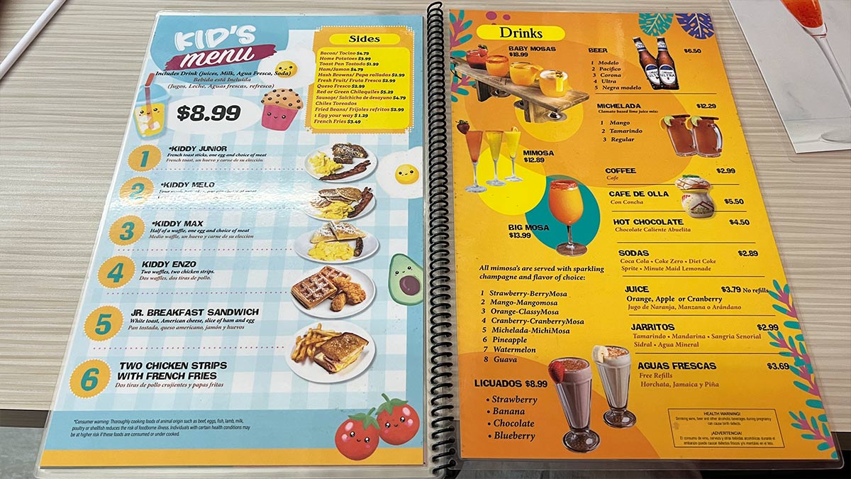 Casa El Desayuno Kids Menu and Drinks