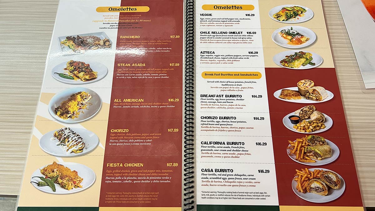 Casa El Desayuno Omelette and Burrito Menu