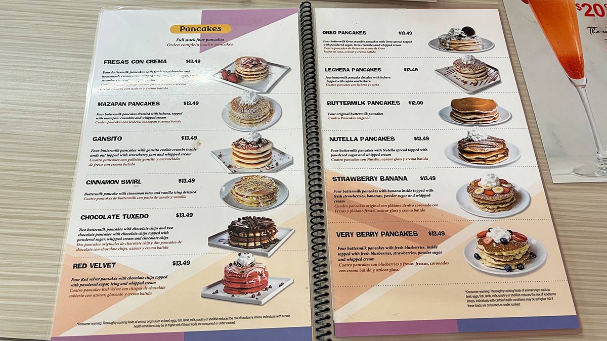 Casa El Desayuno Pancake Menu