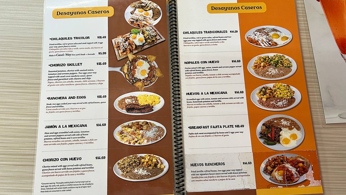 Casa El Desayuno Breakfast Menu