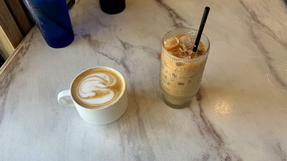 An iced latte and hot mocha latte served at The Morning News in Las Vegas