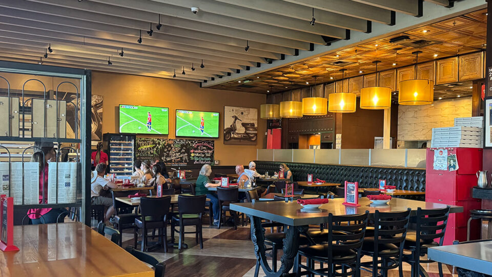 Interior dining area at Dom DeMarco’s Pizzeria & Wine Bar in Summerlin.
