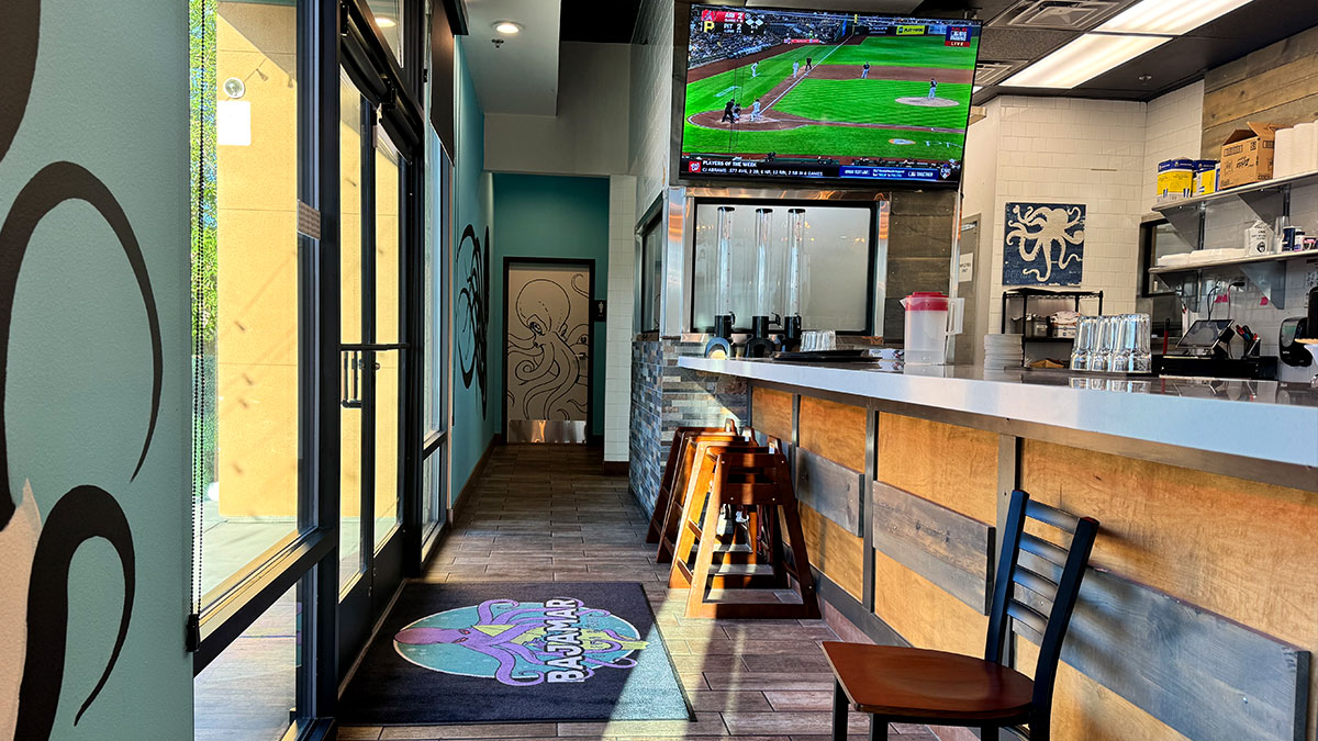 open kitchen and service counter at Bajamar Seafood & Tacos Southwest location