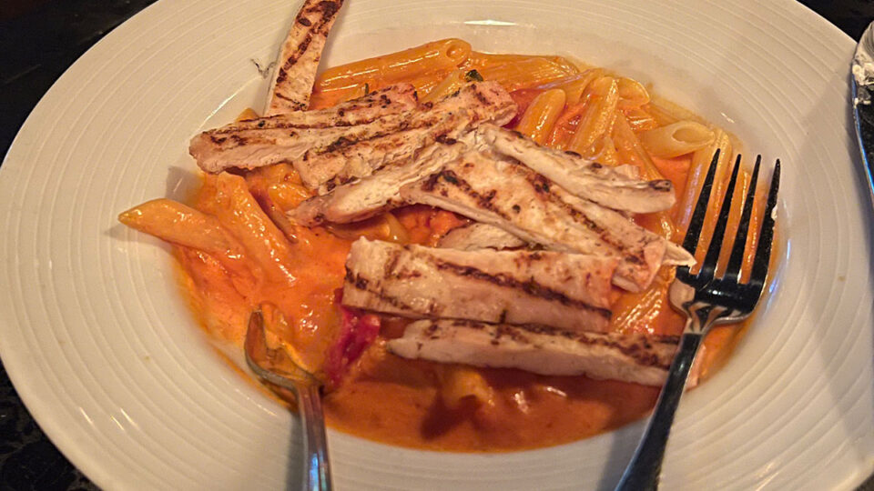 Penne alla Vodka with grilled chicken served at Capo's Italian Restaurant and Speakeasy in Las Vegas.