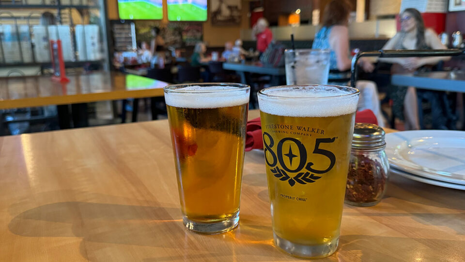 Sierra Nevada Pilsner and 805 draft beers served at Dom DeMarco’s bar.