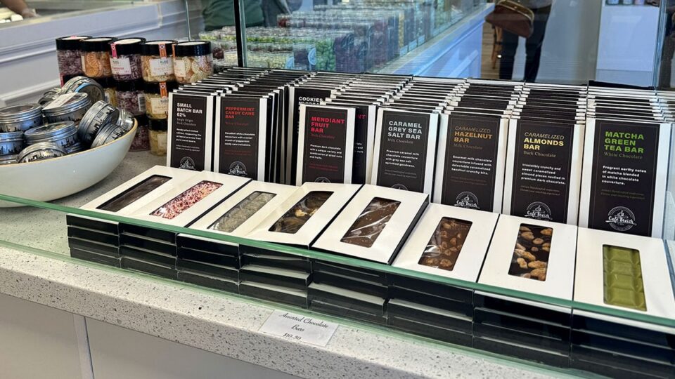 Assorted Artisan Chocolate bars on display for sale