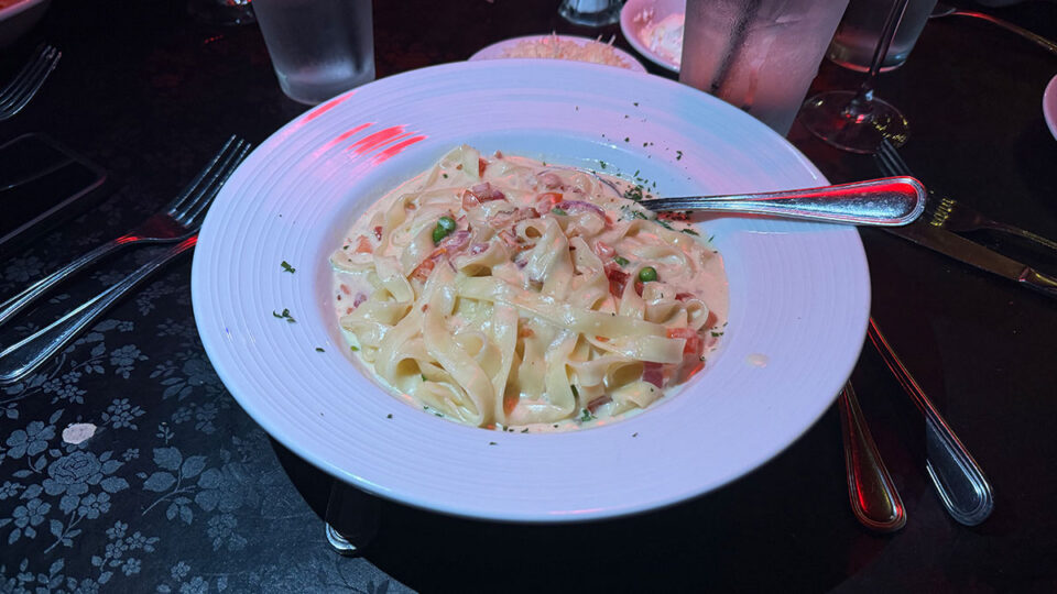Fettuccine carbonara with creamy sauce at Capo's Italian Restaurant and Speakeasy in Las Vegas