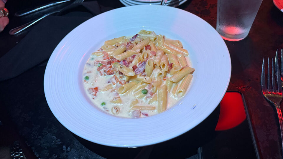 Gluten-free penne carbonara served at Capo's Italian Restaurant and Speakeasy in Las Vegas