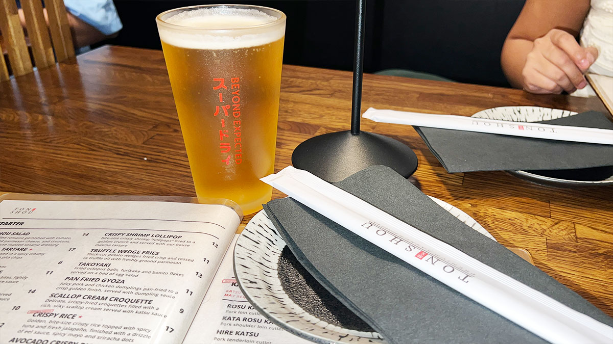 Glass of draft Japanese beer served at Ton Shou Premium Katsu & Izakaya