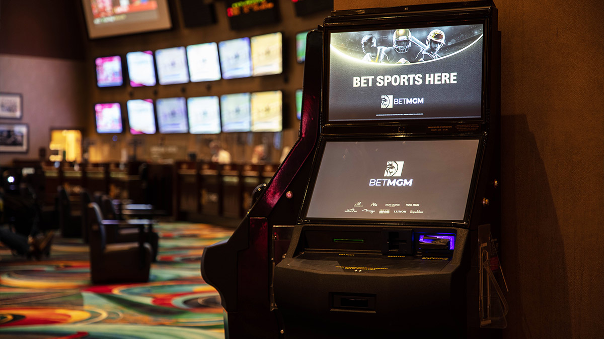 BetMGM sports betting kiosk inside the MGM Grand sportsbook in Las Vegas