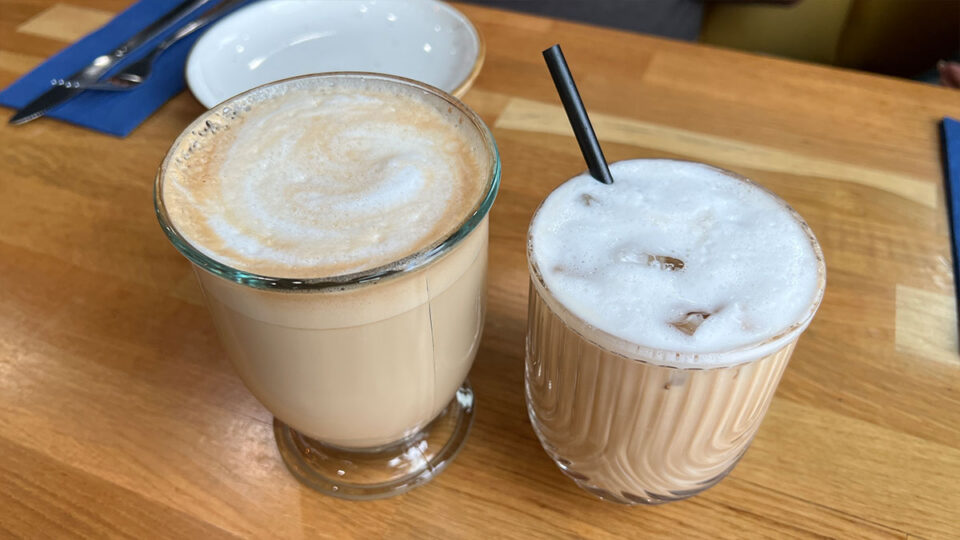 hot latte and iced latte served at Good Morning Kitchen in Las Vegas
