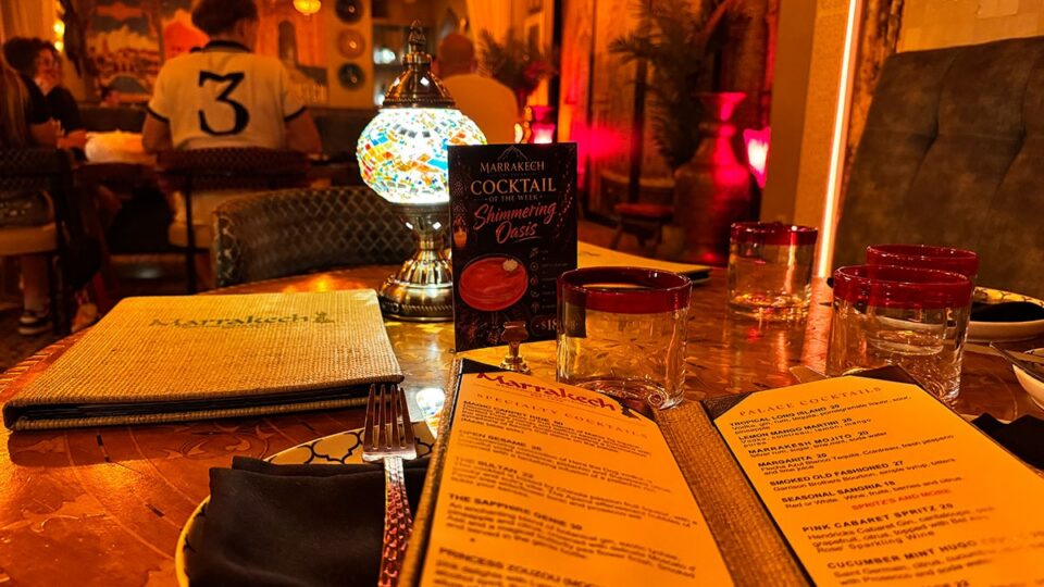 Marrakech Las Vegas drinks menu displaying wines, cocktails, beer, and specialty beverages.