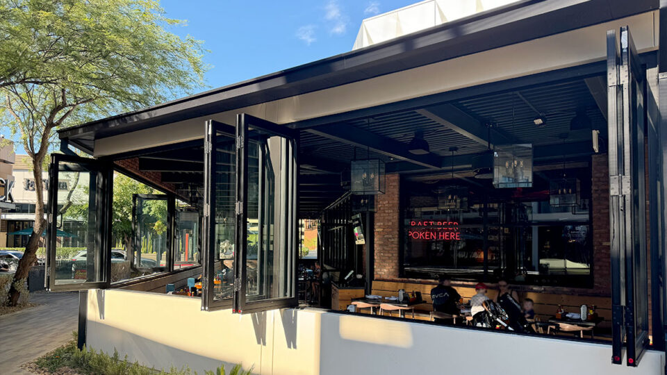 Enclosed patio dining area at Finney's Crafthouse in Downtown Summerlin