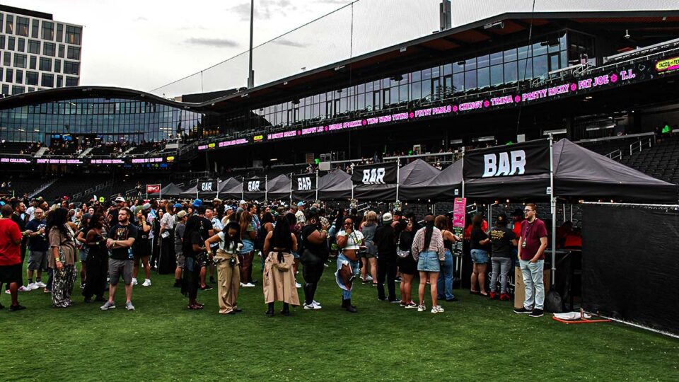Festivalgoers lined up for drinks at Tacos & Tequila Festival in Las Vegas