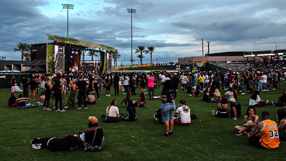 Early afternoon crowd with open grass at Tacos & Tequila Festival at Las Vegas Ballpark