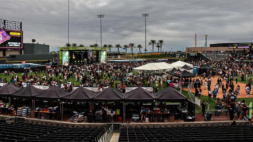 Wide view of the Tacos & Tequila Festival crowd from the Las Vegas Ballpark concourse